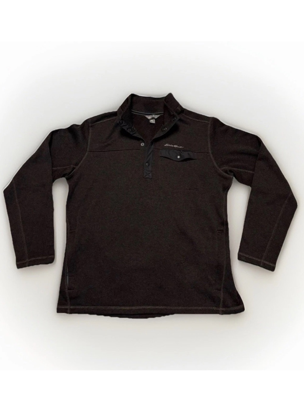 Eddie Bauer Snap Neck Fleece Pullover XL Gorpcore Outdoor Utility Dark Brown